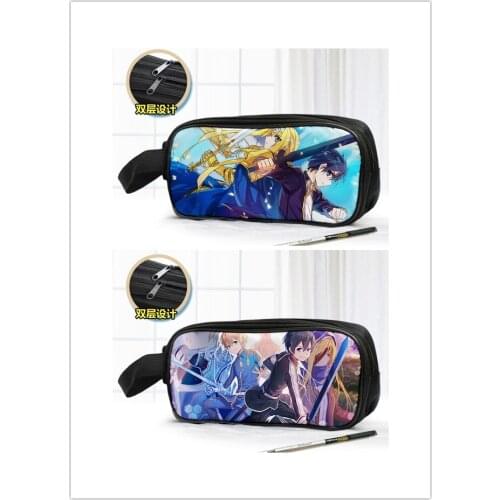 LISM Sword Art Online Fashion Anime Customized Cosmetics Bags School Cartoon Pencil Case Storage Pen Bag Stationery Gifts