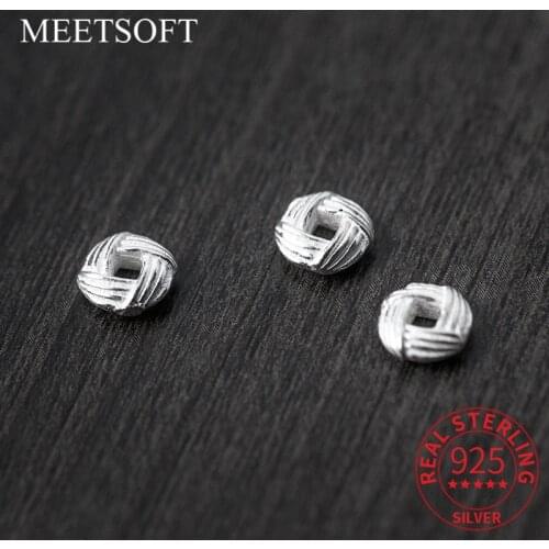 MEETSOFT Classic 925 Sterling Silver 2pcs/lot Square Flat Space Bead Charms Handmade Of DIY Fine Jewelry Necklace Accessories