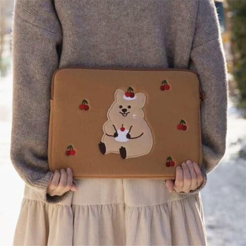 Kawaii Tablet Case Girls Cute Cherry Kangaroo Pouch For 11 13 Inch Travel Business Mac Case Korean Ins Laptop IPad Bag WY199