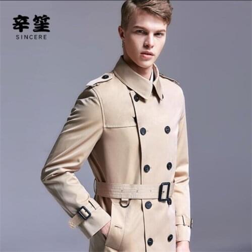 Spring autumn mens trench coats man double-breasted coat men medium long clothes slim fit overcoat long sleeve 2021 new designer
