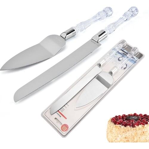2pcs Wedding Cake Shovel Knife Server Set Stainless Steel Cake Spatula Birthday Party Tools Kitchen Accessories Acrylic Handle