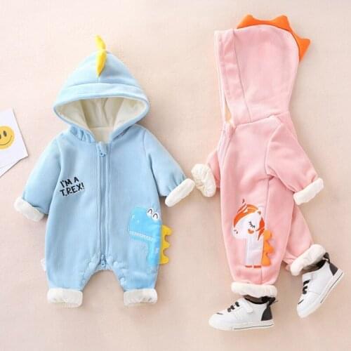 2021 New Unicorn Newborn Romper Boy Girl Clothing Set Plus Velvet Winter Kids Dinosaur Jumpsuit for Babies Baby Snowsuit 0-24 M