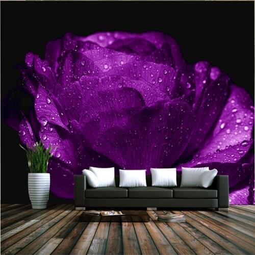 Wholesale Romantic purple Rose mural 3d wall photo mural for wedding room sofa background 3d wall mural fresco papel de parede