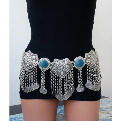 Turkish Gypsy blue black Belly Chain Boho Ethnic Jewelry Sexy Bikini Waist Dance Coin Dress Belt Belly Piercing Tribal Jewelry