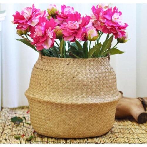 Wicker Storage Foldable Basket Bamboo Seagrass Flower Pot Planter Garden Decor