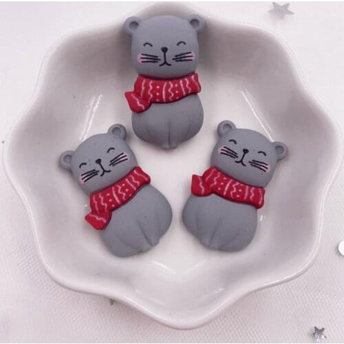Resin Colorful Kawaii Cute Grey Cat Flatback Cabochon Stone Miniature Home Ornament DIY Scrapbook Figurines Craft OH564