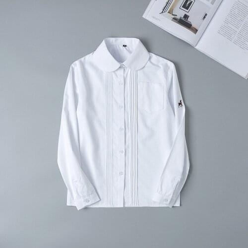 Hot Korean School Uniform Girls Long Sleeve Shirt For Women Japanese School Uniform Cotton White Shirt Embroidery Fawn Pattern