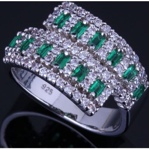 Fancy Green Cubic Zirconia White CZ Silver Plated Ring V0666