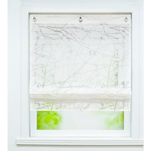 Roman Curtain Wintersweet Floral Printing Sheer Window Curtain For Kitchen Living Room Voile Screening Panel with U-Shape Hooks