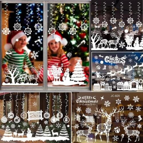 Merry Christmas Window Snow Town Wall Stickers 2020 Happy New Year Christmas Wall Sticker Home Decal Xmas Decoration for Home