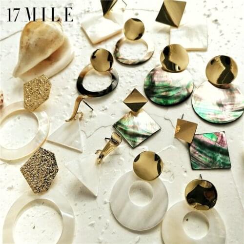 Korean Geometric Shell Drop Earrings For Women Girls Retro Marble pattern Dangle Earring Wedding Party Jewelry Gift