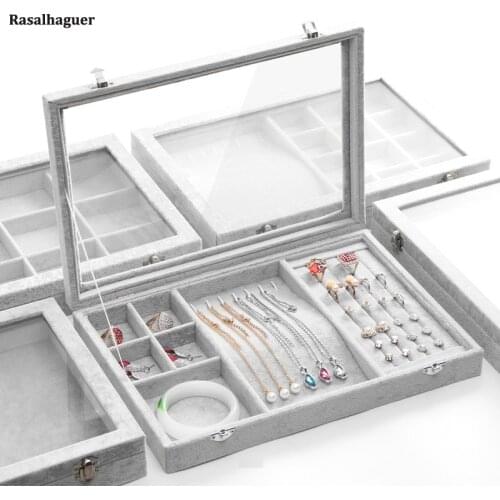Top Ice Gray Velvet Jewelry Box Ring Pendant Necklace Earrings Box Display Storage Container Case Casket Jewelry Organizer Box
