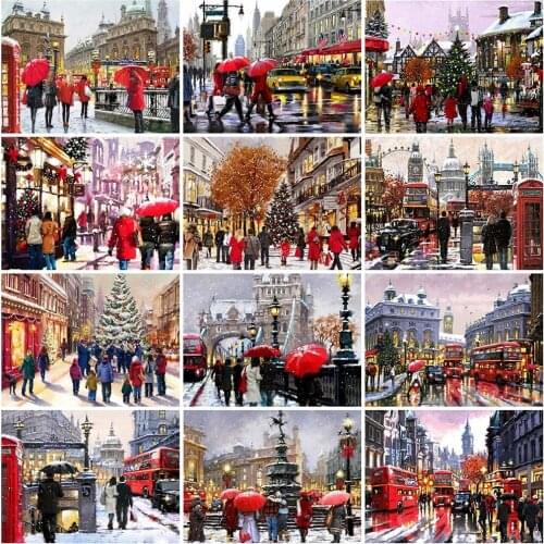 Bustling Winter Street Diamond Embroidery Decor Celebrate Christmas Diy Diamond Painting Full Square Round Rhinestone Mosaic Art