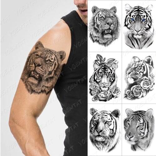 Watertransfer Temporary Tattoo Sketch Realistic Tiger Tatto Sticker For Men Women Wolf Lion Waterproof Fake Tatoo Henna Animals