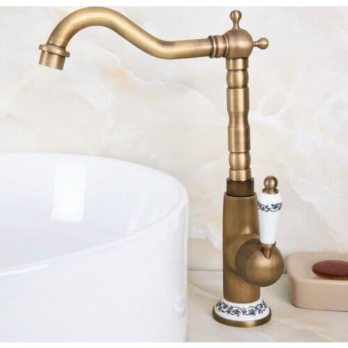 Basin Faucets Antique Bathroom Sink Mixer Single Handle Single Hole WC Bathroom Faucet Brass Hot and Cold Tap Swivel anf606