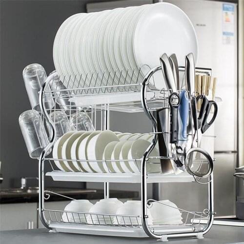 3 Tiers Dish Drying Rack Drainer Plate Holder Storage Shelf Kitchen Organizer Stand Sink Drain Cutting Board Holder Drainboard
