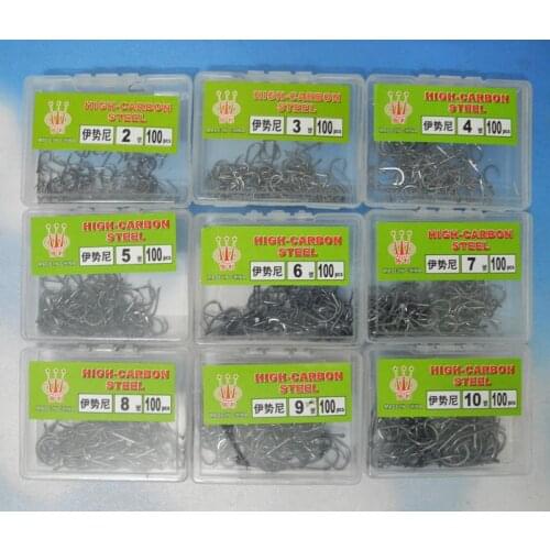 High Quality 900Pcs 2#-10# Fish Hook Carbon Steel Barbed Hook Fishhook with Storage Box Fishing Tackle