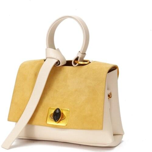 Suede leather color patchwork fashion handbags medium totes bags for women