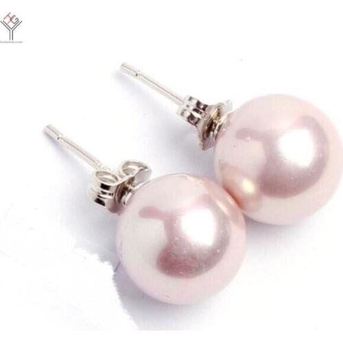 Women Jewelry Earring 10mm bright light purple round ball natural shell pearl Stud Earring
