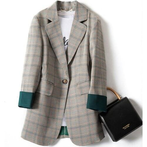 Oversized Female Retro Checkered Suit Jacket 2021 Spring New Slim Korean Small Suit