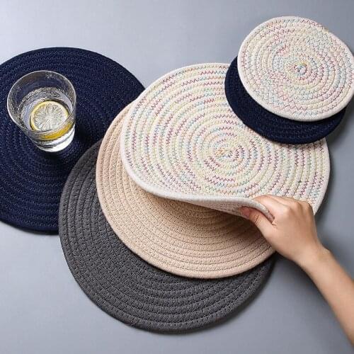 1pc Round Placemat Coaster Table Mat Cotton Linen Knitting Bowl Insulation Pad Non Slip Place Kitchen Accessories Decoration