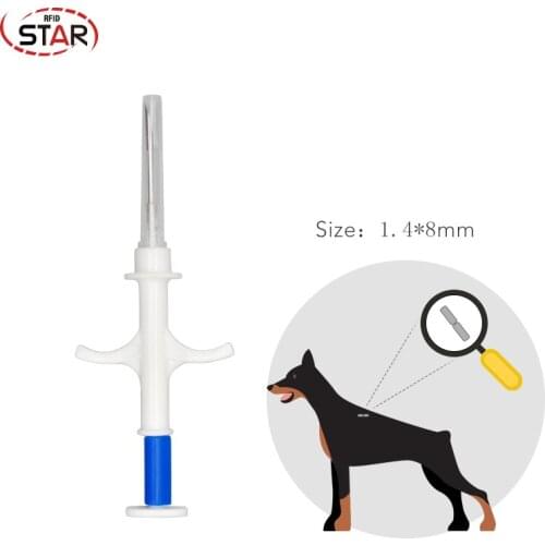 100pcs 1.4*8mm FDX-B 134.2KHz Disposable Pet animal rfid microchip syringe Glass Tag Syringe for Cow Pig Fish Farm management