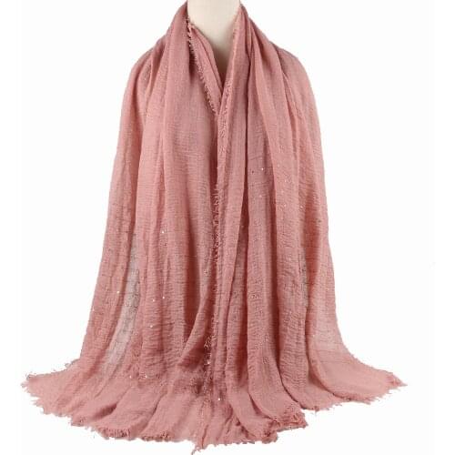 180X90CM 20colors Sequin decoration Classic simple classy crinkle crimp cotton turban hijab shawls women muslim scarf