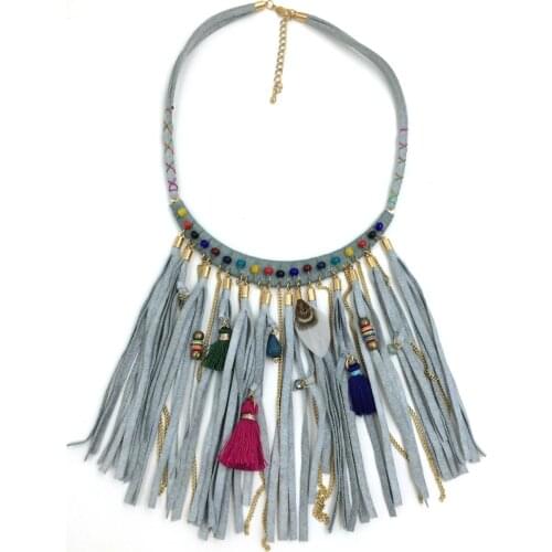 2015New personalized handmade jewelry supplier unique boho Leather tassel pendant