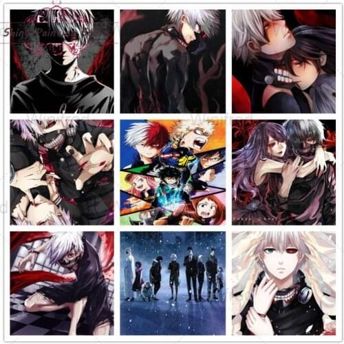 5D DIY Diamond Painting Japan Anime Tokyo Ghoul My Hero Academia Cross Stitch Kit Diamond Embroidery Mosaic Cartoon Art Picture