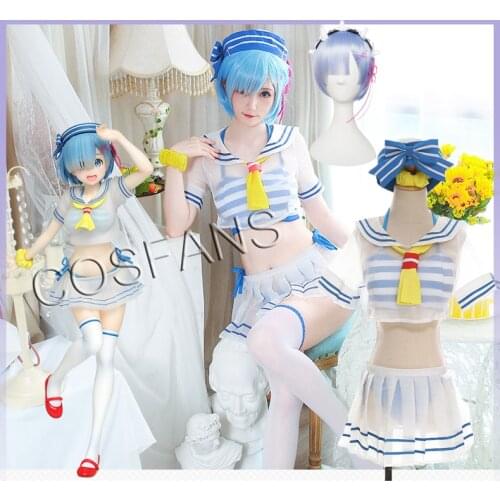 Anime Re Life in a different world from zero Cosplay Rem Swimsuit Marine Ver Costume Women Re Zero Cosplay Rem Swimsuit and wig