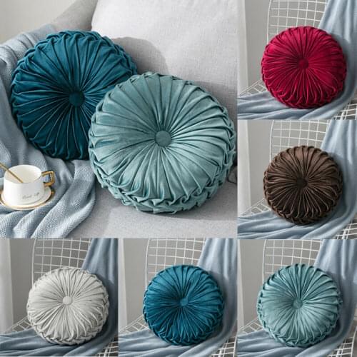 Velvet Pleated Round Floor Cushion Pillow Pouf Throw Home Sofa Decor
