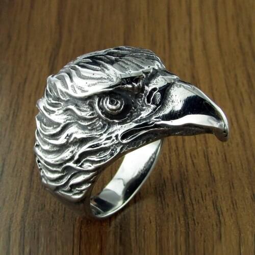Free Shipping Punk Viking Eagle Head Norse Mythology Silver Color Odin Crow Stainless Steel Hawk Ring Nordic Amulet Jewelry