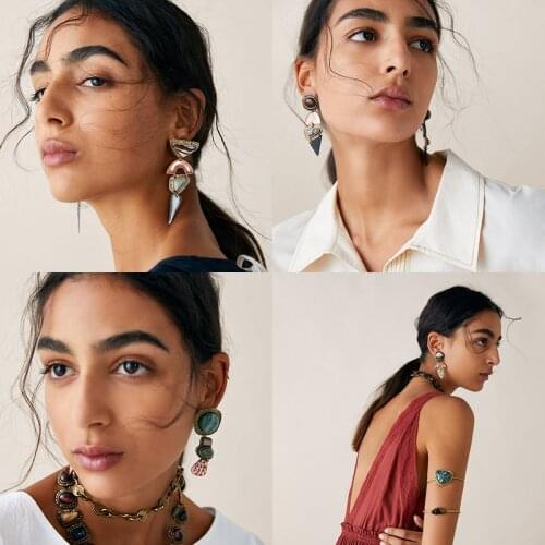 Boho Ethnic Long Drop Earring Women Ear Jewelry Fashion Metal Za Earrings Femme Geometric Triangle Retro Statement Dangle Earing