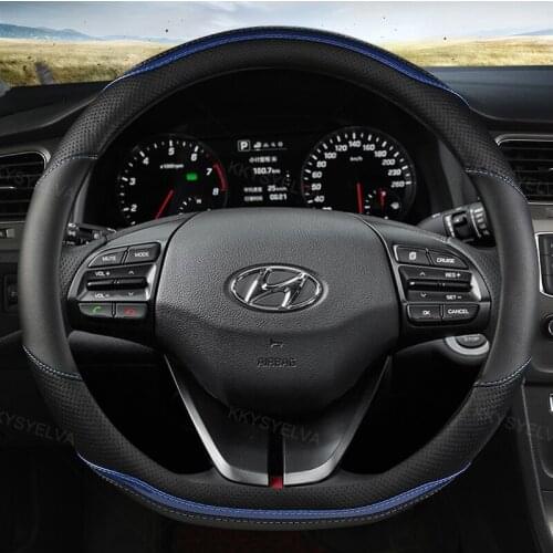 D Shape Carbon Fiber Leather Steering Wheel Cover for Hyundai ioniq 2016 2017 2018 2019 2020 Leather Car Styling Auto Protector
