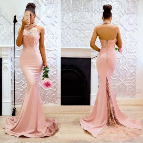 2021 Sleeveless Halter Neck Lace Elegant Lace Mermaid Evening Dress Party Dress Performance Evening Dress Girl