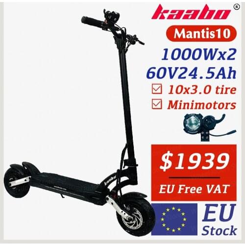 EU Stock Kaabo Mantis10 1000W*2 60V 24.5Ah Silver Dual Motor E-scooter Silvery Foldable Skateboard ZOOM Hydraulic