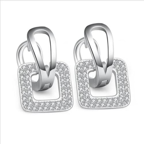 Everoyal Women New Fashion Lady Silver 925 Earrings Jewelry Female Fashion Rose Gold Square Hoop Earrings For Girls Accessories