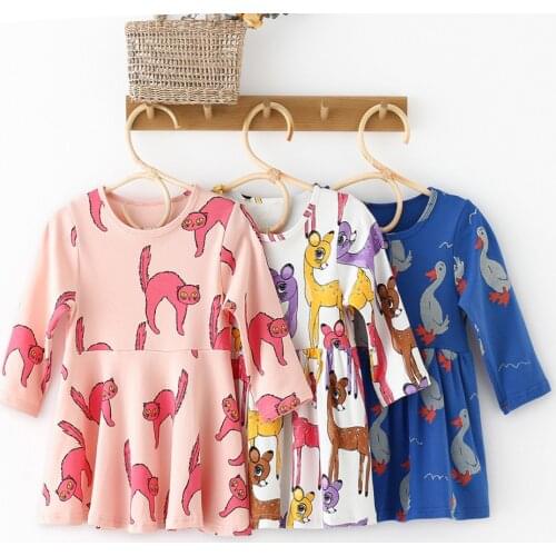 Cotton Girls Dresses Long Sleeve Baby Girls Dress Casual Kids Girls Clothes Animal Cartoons Pattern Childrens Clothing