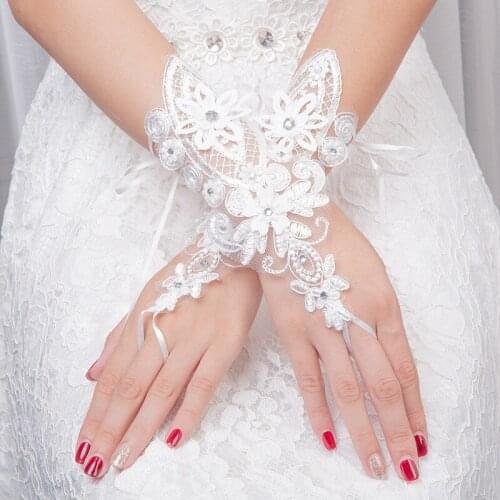 Short White Wedding Gloves Fashion Fingerless Flower Tulle Women Bride Gloves For Bridal Wedding Gloves Accessories