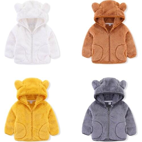 Cute Children Winter Jacket Kids Girls Clothes Long Sleeve With Ear Hooded Candy Colors Fall Boys Velvet Casual Outerwear Coats