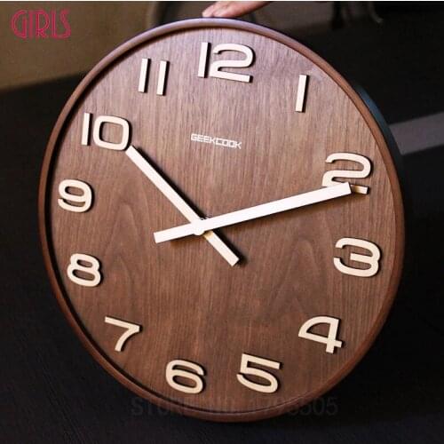 14 Inches Wall Clock Simple Bamboo Watch Living Room Study Time Bar Wall Clocks Modern Design Home Bedroom Decor