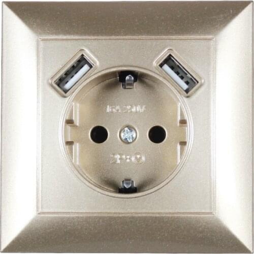 Wall electronic socket eu standard power outlet with dual home usb plug charger power socket with usb Gold color V5-01