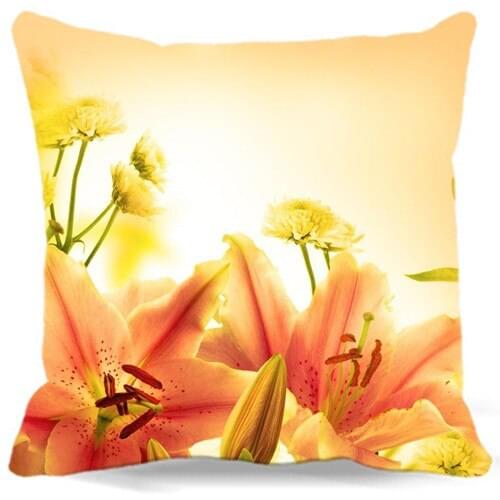Lilies Cotton Polyester Tropical plant Flowers Grass Decorative Throw Pillow Case