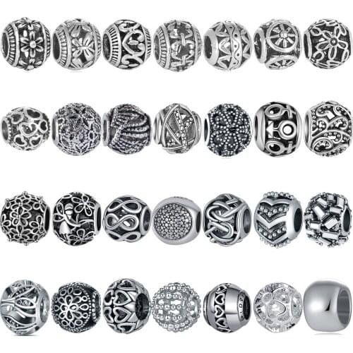 20PCS HTevak Cheap Antique Silver Color Alloy Charms Hollow Flower Heart Angle Spacer Beads Fit Women Snake Bracelets Necklaces