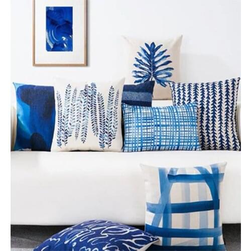 Nordic Style Decorative Throw Pillow Case Blue Geometric Lumbar Pillow Cushion Cover Case Decoration For Sofa Car Home 45x45