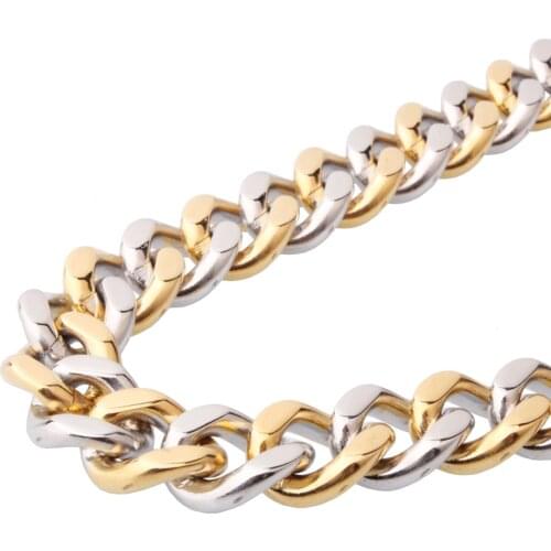 Newest Silver Color Gold Color Mens 12mm 15mm Stainless Steel 7-40 Inches Curb Cuban Link Chain Necklace Or Bracelet Jewelry