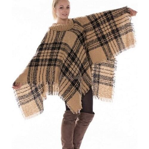 New Autumn Winter Knitted Poncho Warm Pullover High Collar Plaid Shawl For Women Fashion Versatile Thick Cape Femme Hiver