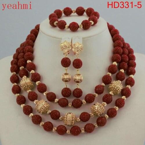 New African Coral Beads Jewelry Set for Nigerian Wedding Original Coral and Gold Chunky Bridal Jewelry Set Gift for Women HD331
