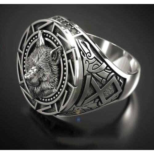 New Vintage Viking Warrior Wolf Head Mens Ring Steampunk Celtic Wolf Totem Club Gift Carved Animal Ring