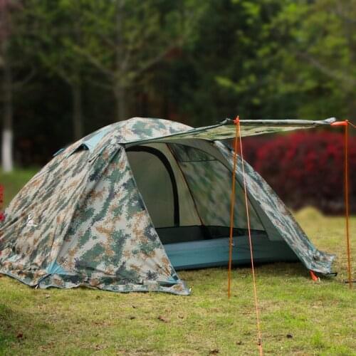 Outdoor Tent Double-Person Double-Layer Aluminum Pole Camping Windproof Rainproof Camouflage Tent Backpacking Gear Tents